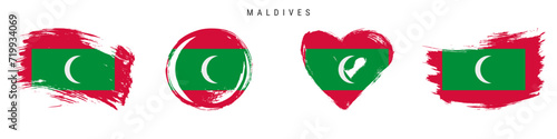 Maldives hand drawn grunge style flag icon set. Free brush stroke flat vector illustration isolated on white