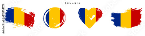 Romania hand drawn grunge style flag icon set. Free brush stroke flat vector illustration isolated on white