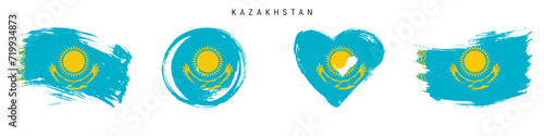 Kazakhstan hand drawn grunge style flag icon set. Free brush stroke flat vector illustration isolated on white