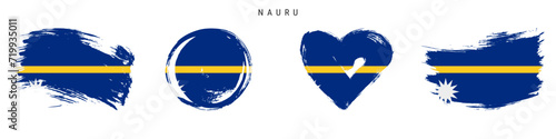 Nauru hand drawn grunge style flag icon set. Free brush stroke flat vector illustration isolated on white
