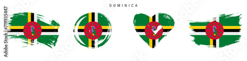 Dominica hand drawn grunge style flag icon set. Free brush stroke flat vector illustration isolated on white