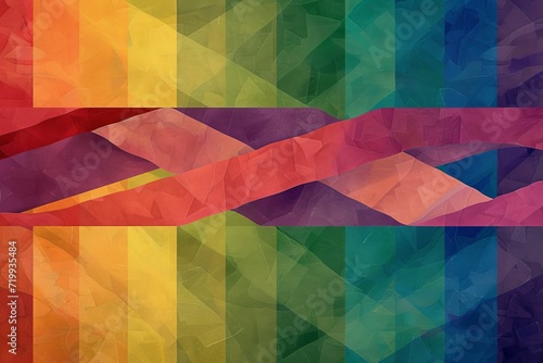 A geometric illustration of a pride flag with interlocking shapes, symbolizing interconnectedness and solidarity