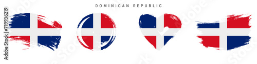 Dominican Republic hand drawn grunge style flag icon set. Free brush stroke flat vector illustration isolated on white
