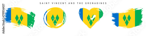 Saint Vincent and the Grenadines hand drawn grunge style flag icon set. Free brush flat vector illustration isolated photo