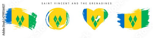 Saint Vincent and the Grenadines hand drawn grunge style flag icon set. Free brush flat vector illustration isolated
