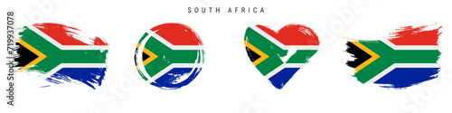 South Africa hand drawn grunge style flag icon set. Free brush stroke flat vector illustration isolated on white