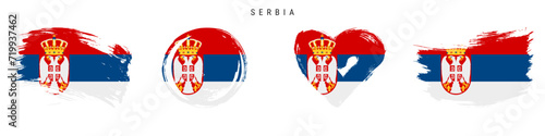 Serbia hand drawn grunge style flag icon set. Free brush stroke flat vector illustration isolated on white