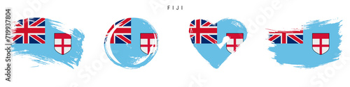 Fiji hand drawn grunge style flag icon set. Free brush stroke flat vector illustration isolated on white