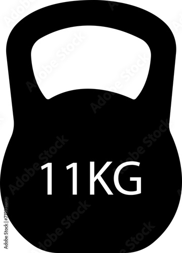 Kettlebell or girya weight training equipment Fill vector icon for exercise apps and websites.11 Kg bell logo. Kettlebell, heavy sign. Iron dumbbell symbol isolated on transparent background.