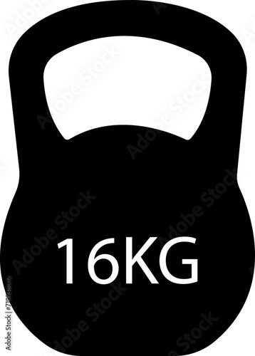 Kettlebell or girya weight training equipment Fill vector icon for exercise apps and websites.16 Kg bell logo. Kettlebell, heavy sign. Iron dumbbell symbol isolated on transparent background.
