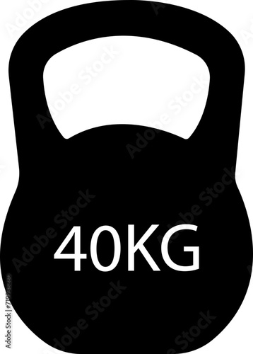 Kettlebell or girya weight training equipment Fill vector icon for exercise apps and websites.40 Kg bell logo. Kettlebell, heavy sign. Iron dumbbell symbol isolated on transparent background.