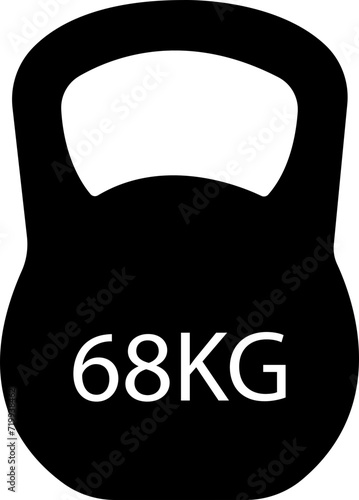 Kettlebell or girya weight training equipment Fill vector icon for exercise apps and websites.68 Kg bell logo. Kettlebell, heavy sign. Iron dumbbell symbol isolated on transparent background.