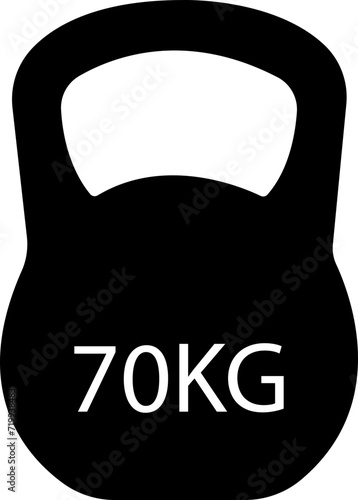 Kettlebell or girya weight training equipment Fill vector icon for exercise apps and websites.70 Kg bell logo. Kettlebell, heavy sign. Iron dumbbell symbol isolated on transparent background.