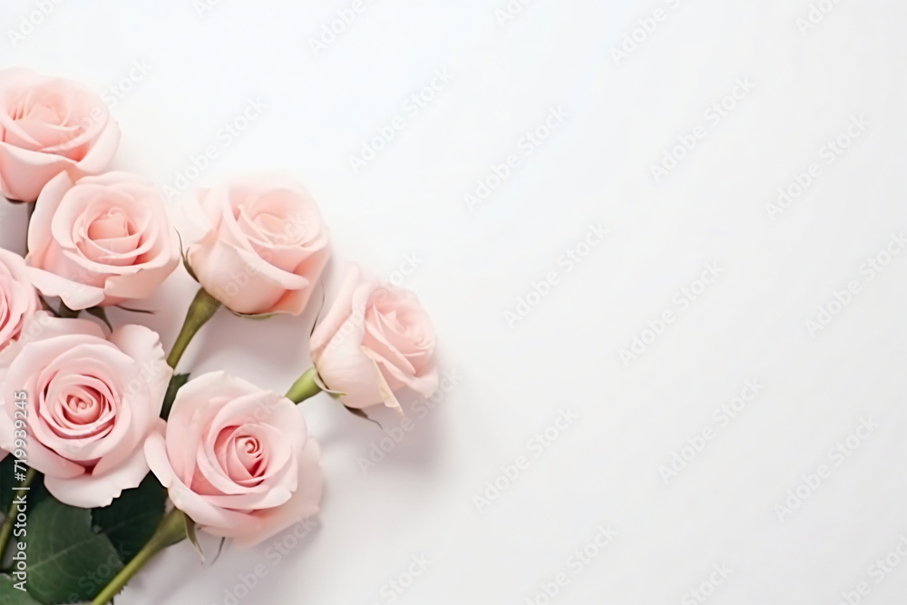 Minimal pink roses and white background copy space Minimal pink roses and white background copy space