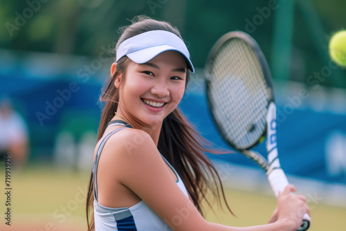 Malay woman in tennis player activewear doing exercise, sport workout © Aris