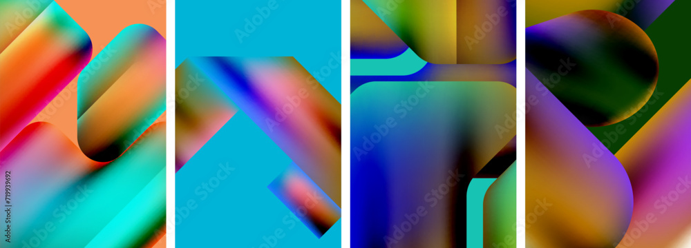 Set of colorful geometric posters - round shapes and circles with fluid color gradients. Abstract backgrounds for wallpaper, business card, cover, poster, banner, brochure, header, website Set of colorful geometric posters - round shapes and circles with fluid color gradients. Abstract backgrounds for wallpaper, business card, cover, poster, banner, brochure, header, website