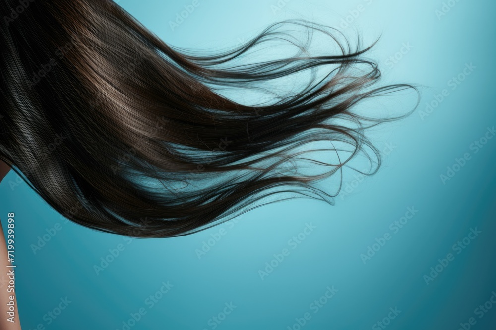 A picture of a woman with long hair blowing in the wind. Can be used to depict freedom, movement, or natural beauty