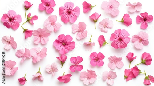 A beautiful bunch of pink flowers placed on a clean white surface. Perfect for adding a touch of elegance and freshness to any project or design © Fotograf