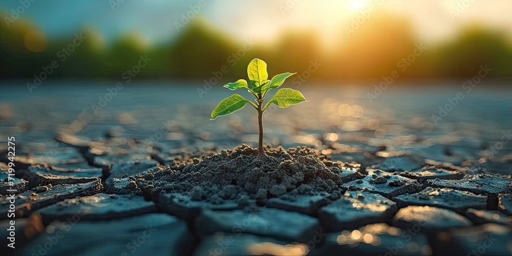 Green sprout emerging symbol of hope in drought stricken land. Green sprout emerging symbol of hope in drought stricken land.