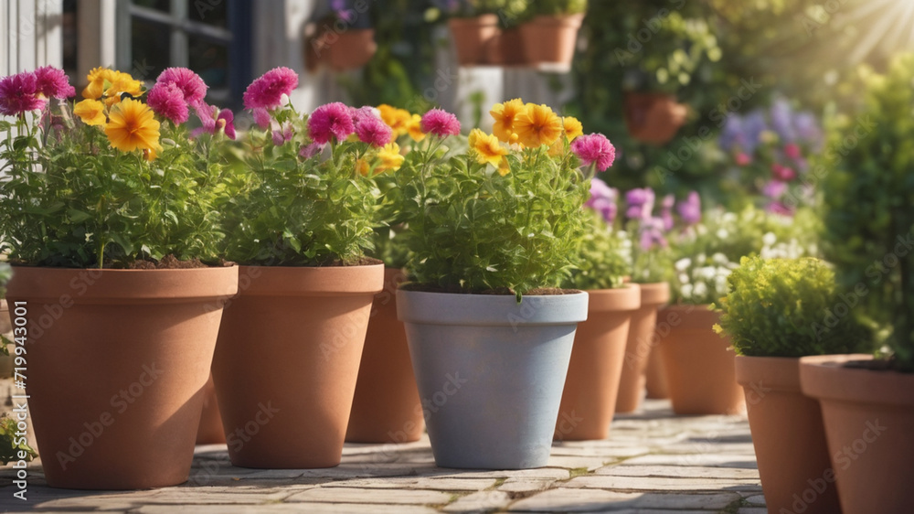flower pots in front of a house entrance Pro Photo
