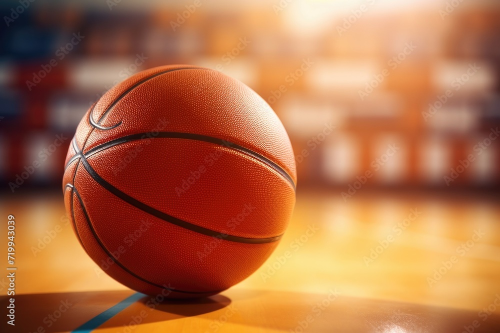 A basketball ball sitting on top of a basketball court. This image can be used to showcase sports, recreation, or basketball-related concepts A basketball ball sitting on top of a basketball court. This image can be used to showcase sports, recreation, or basketball-related concepts