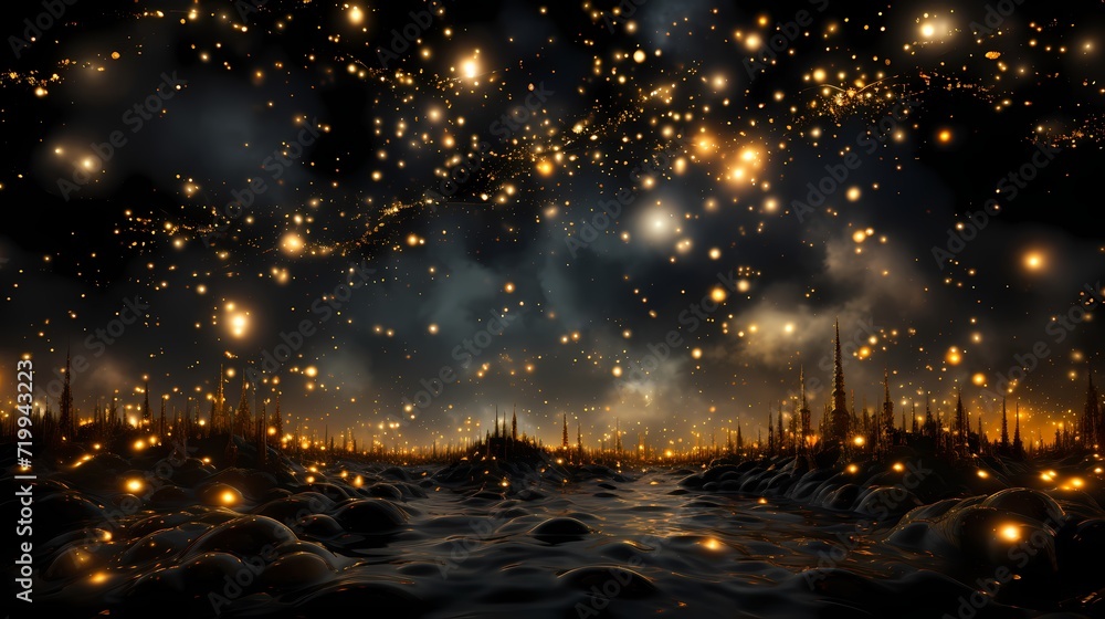 A breathtaking burst of golden fireworks against a midnight black sky - obrazy, fototapety, plakaty 