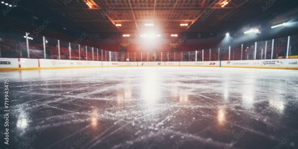 Obraz premium A hockey rink illuminated by bright lights. Perfect for sports enthusiasts or winter-themed designs
