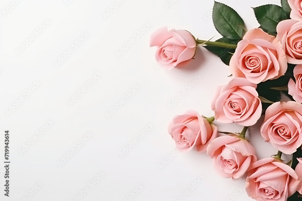 Minimal pink roses and white background copy space Minimal pink roses and white background copy space