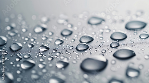 Serene Water Droplets Glistening on a Smooth Gray Background