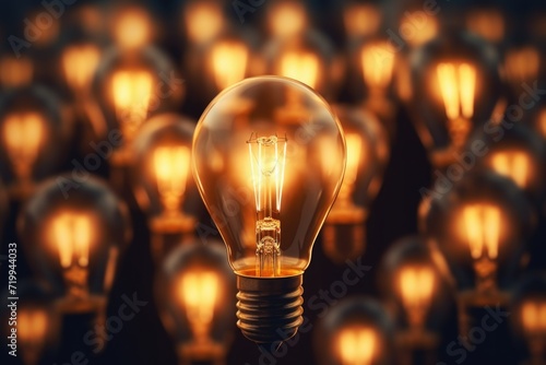 Light bulbs emitting a bright glow in the darkness. Perfect for illuminating ideas and concepts.