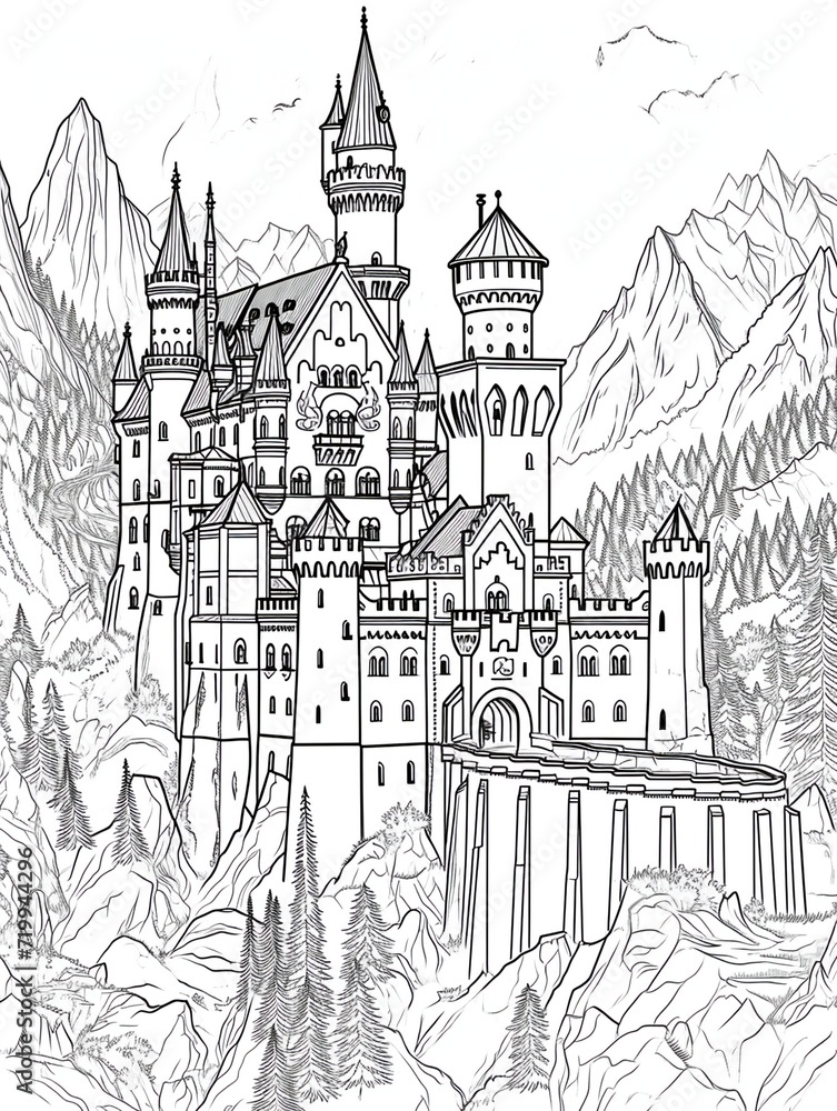 a fairy-tale castle with multiple towers