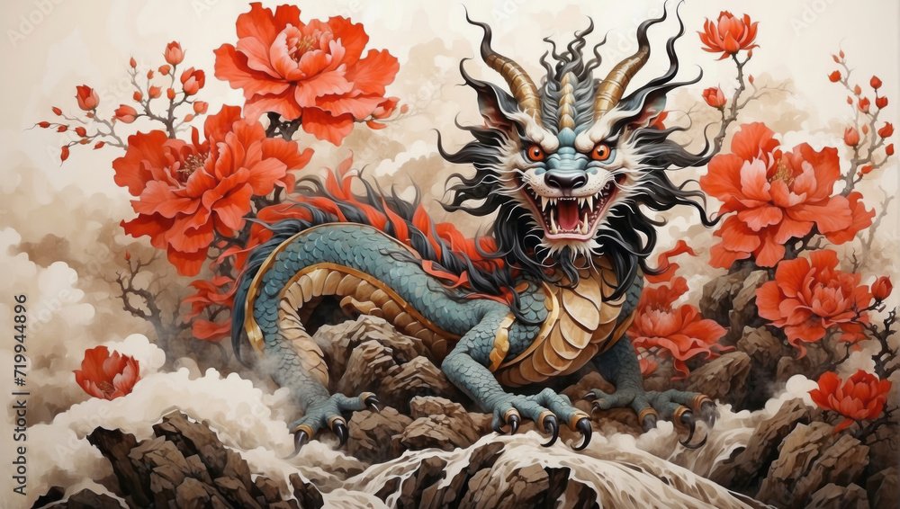 Obraz premium traditional chinese dragon painting wallpaper