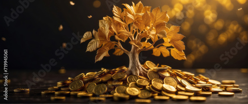 golden tree, create with gold coin, growing of accumulating wealth money investment overtime