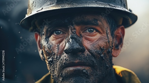 A detailed close-up of a man wearing a hard hat, ready for work. Suitable for construction, engineering, and safety concepts