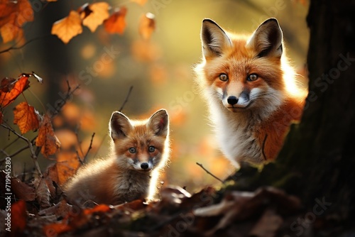 Two foxes standing side by side. Suitable for wildlife or animal-themed projects © Fotograf