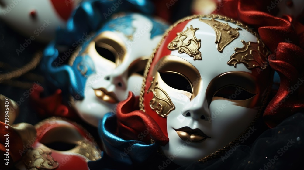 A close up view of a couple of masks. Perfect for costume parties and masquerade events