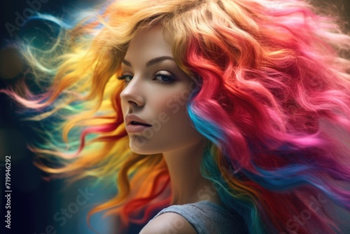 A woman with vibrant hair poses for a picture. Ideal for use in fashion magazines or beauty-related articles