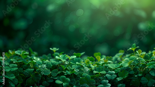 Four-leaf green clover for good luck on St. Patrick's Day, st. patrick's day abstract, Four-leaf green clover for good luck on St. Patrick's Day, bright green background, ai generative