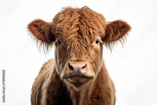 A detailed view of a cow's face against a white background. Suitable for agricultural, farming, and animal-themed projects