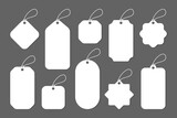 Blank white paper price tags or gift tags in various shapes