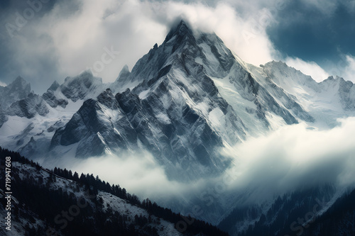 A breadth taking winter landscape with frosty mountain peaks photo