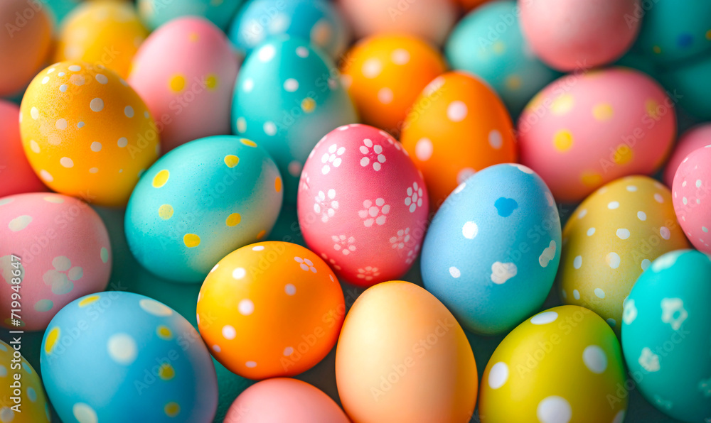 Easter background with pastel eggs close-up, hand painted. Handmade. View from above. The concept of religion, Christianity and faith in God. Postcard for congratulations on Easter. Easter background. Easter background with pastel eggs close-up, hand painted. Handmade. View from above. The concept of religion, Christianity and faith in God. Postcard for congratulations on Easter. Easter background.
