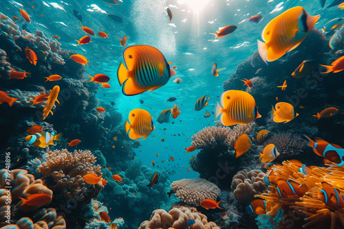 coral reef and fish. Generative AI © HUIWON