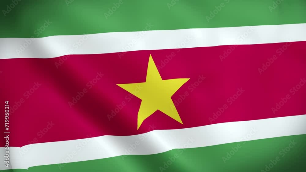 Suriname Flag. National 3d Suriname flag waving. Flag of Suriname footage video waving in wind. Flag of Suriname 4K Animation Suriname Flag. National 3d Suriname flag waving. Flag of Suriname footage video waving in wind. Flag of Suriname 4K Animation