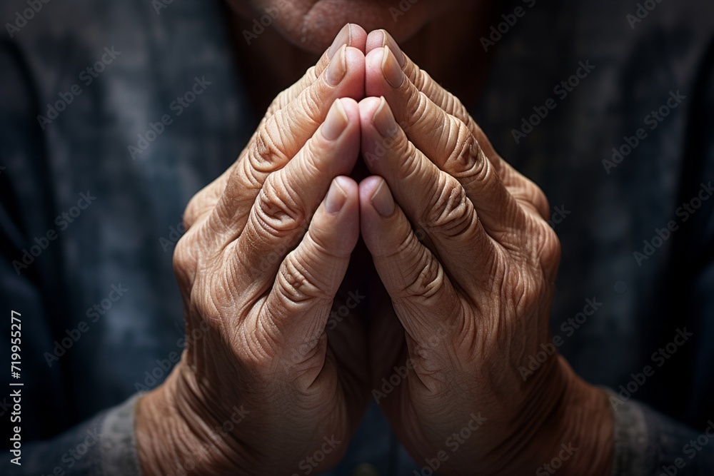 close up shot to a person's hand praying