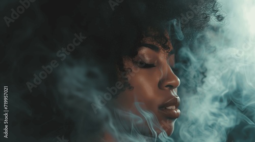 Black History Month Black Women with Smoke Effect Portrait white Smoke Beauty