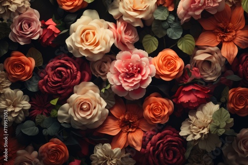 Scattered soft roses on vintage background
