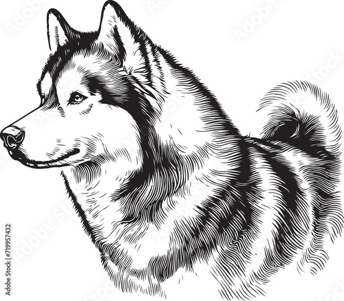 siberian husky half body in line art illustration, cartoon outline white background