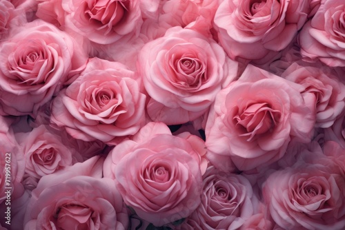 Pink rose blossoms from above on light surface. © darshika