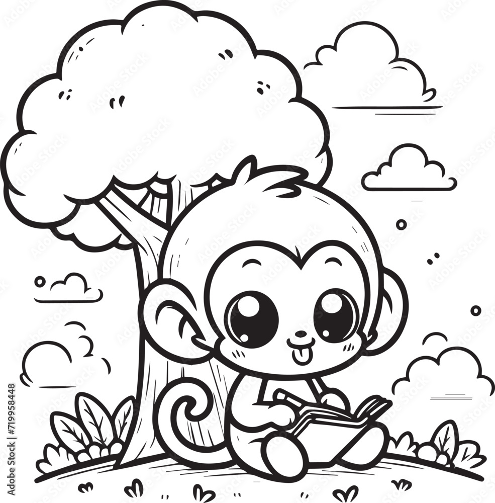 Fototapeta premium cute cartoon monkey coloring page